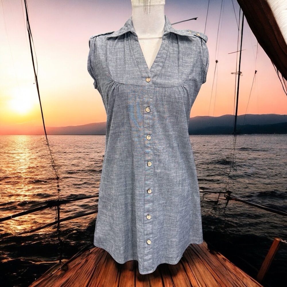 Roberta Oaks Womens Sz XS Sleeveless Button-Down Tunic Dress Shoulder Epaulettes